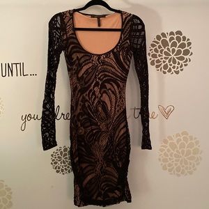 BCBG MAX AZRIA BLACK LACE LONG SLEEVE DRESS